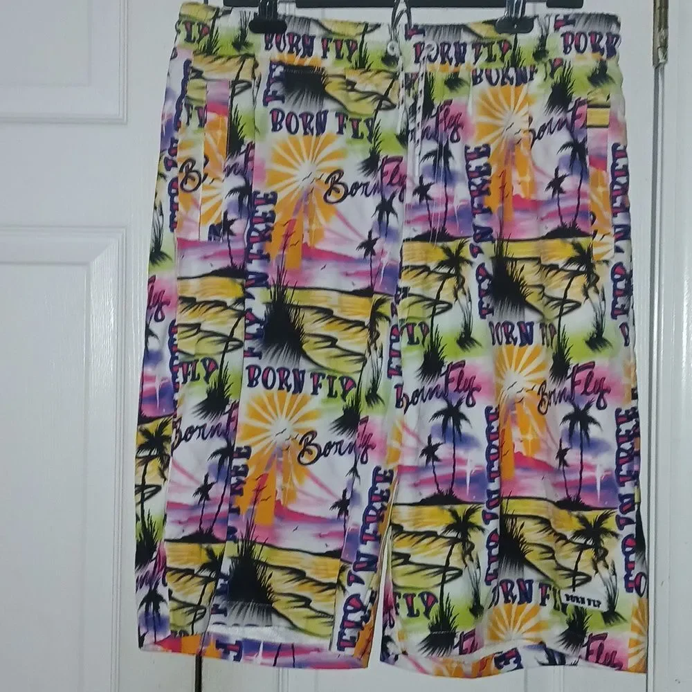 Born Fly  Fly N free print tropical beach swim trunks Sz 2XL NWT